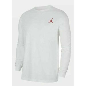 Air Jordan Long Sleeve Shirt Men's Nike Running Gym White Red Jumpman DZ7317-100